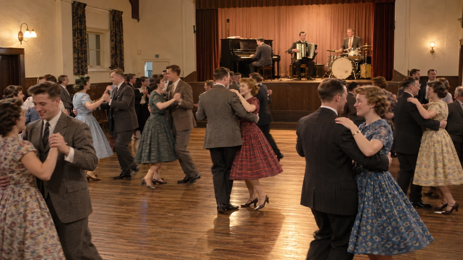 Artist’s impression of couples dancing in a Scottish Borders hall in the 1950s