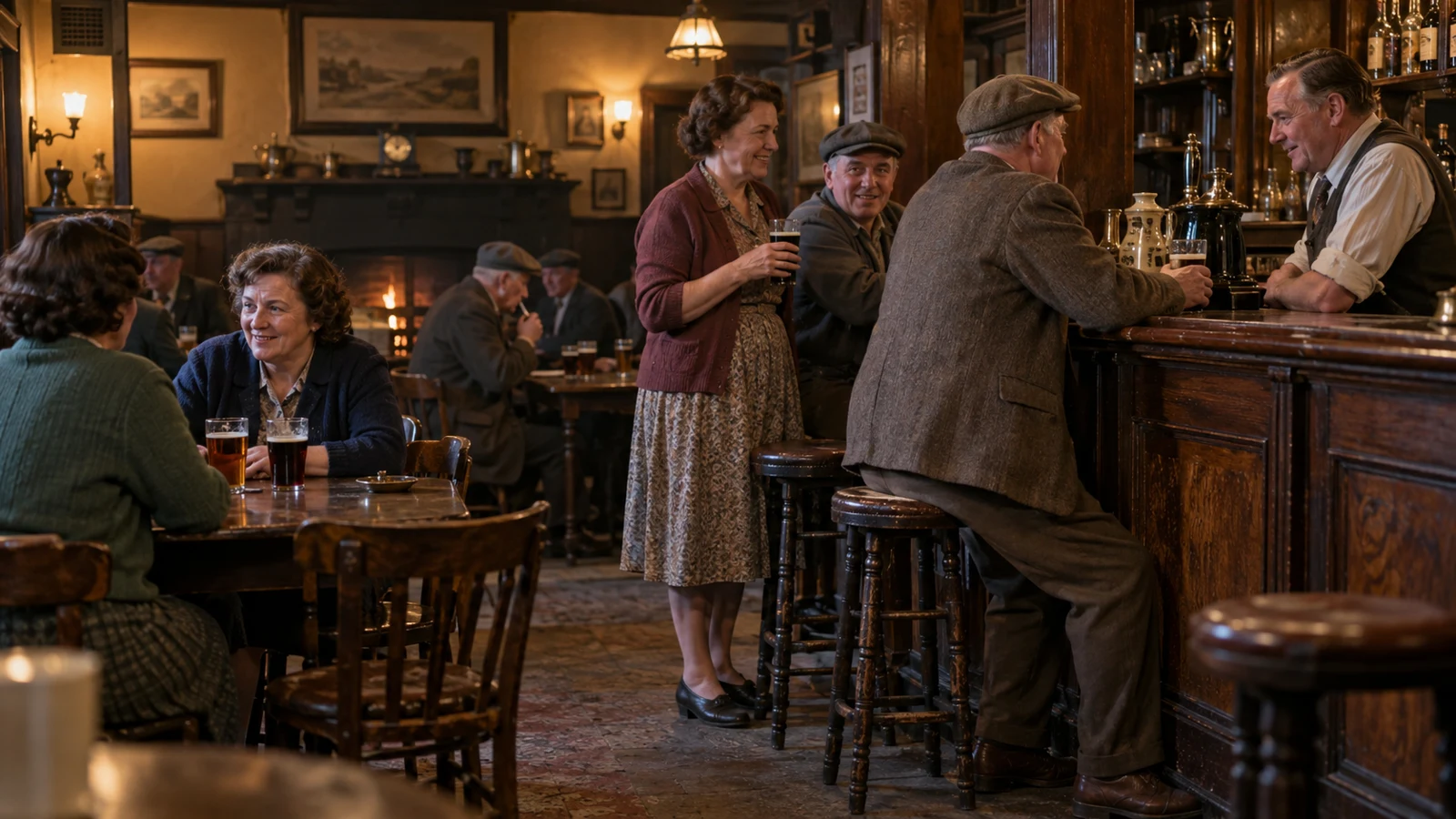 Artist’s impression of local workers socialising in a Scottish Borders pub in the 1950s