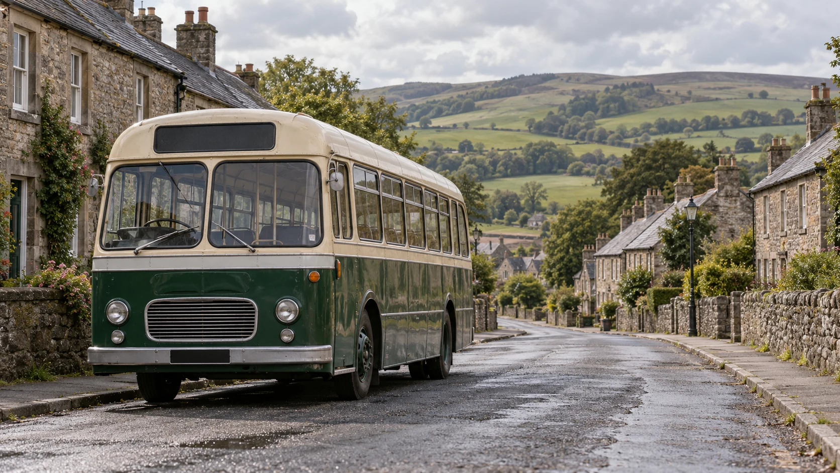Artist’s impression of a rural bus in a Borders village in the 1960s