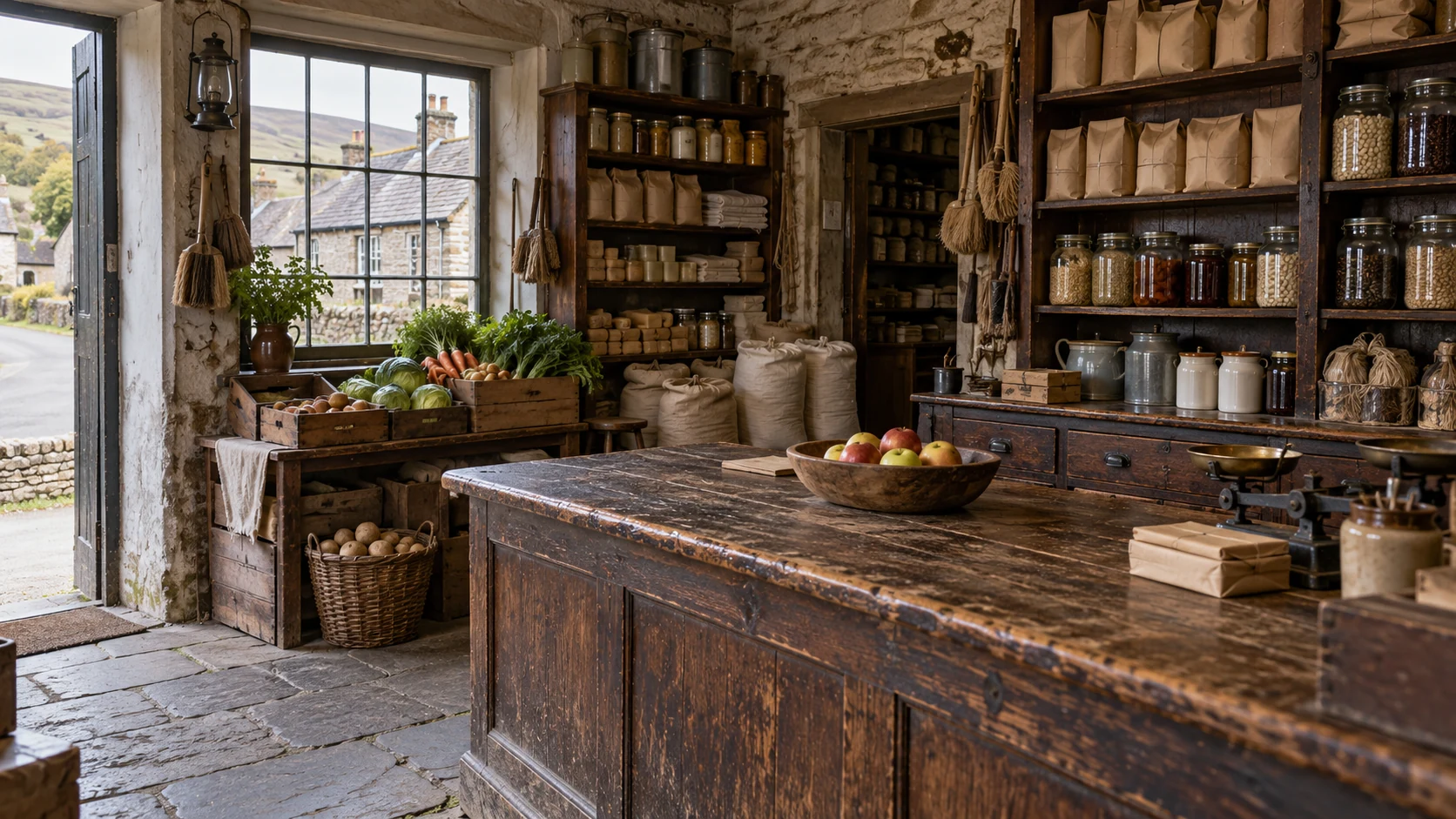 Artist’s impression of a village shop in the 1930s